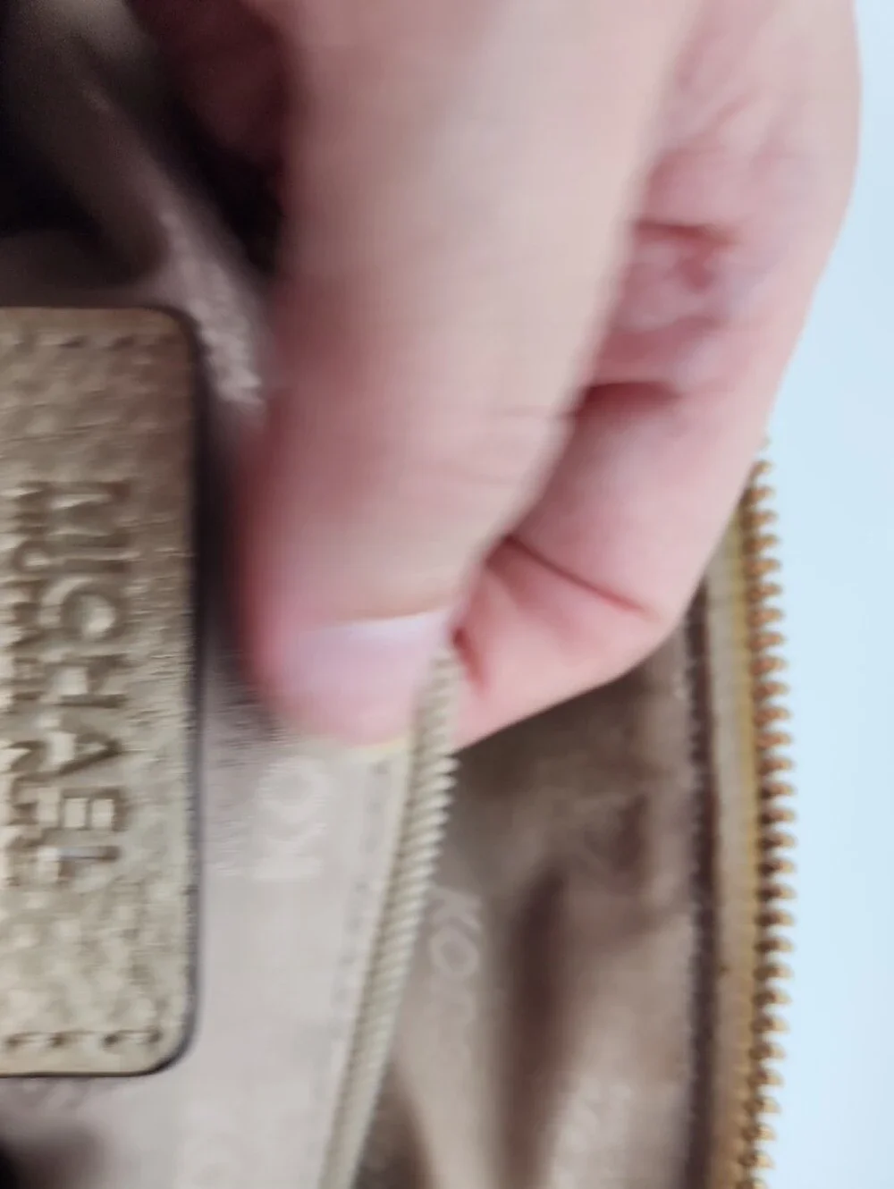 Michael Kors Metallic Gold Logo Satchel with Beige Paneling